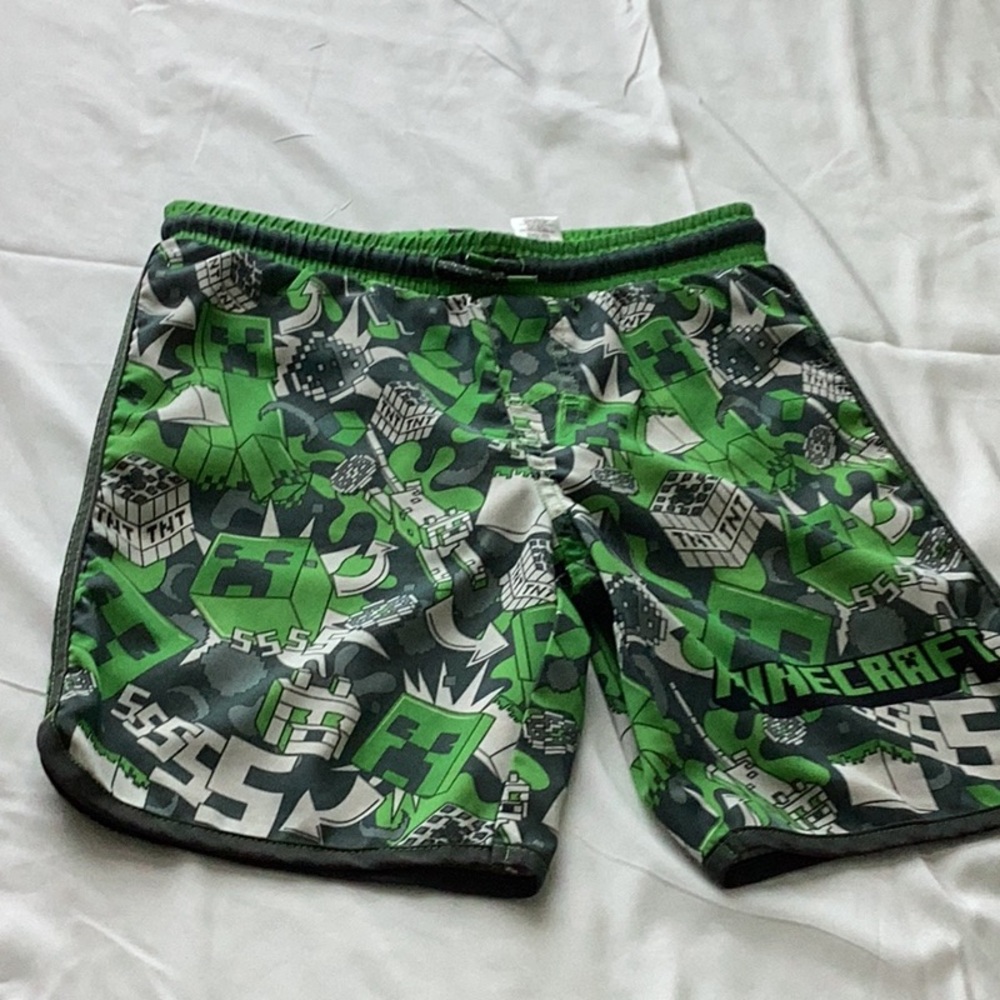 Minecraft Kids Green Graphic Swim Trunks
